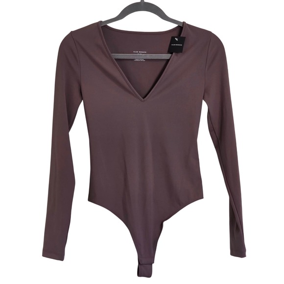 Club Monaco Tops - Club Monaco Long Sleeve V Neck Bodysuit Women Small Tricot Brown New